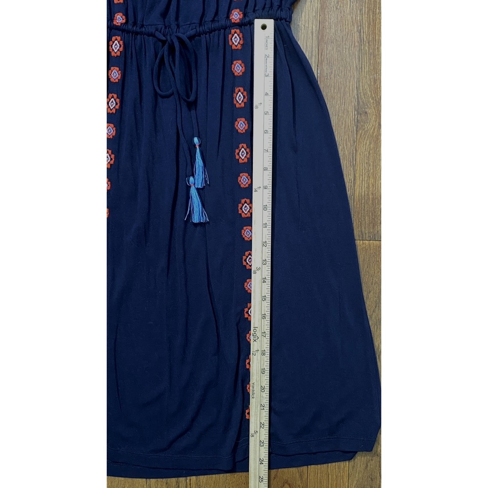 Womens Embroidered Dress Size Small Navy Blue Boho Floral Folk Hippie Waist Tie - Picture 7 of 11